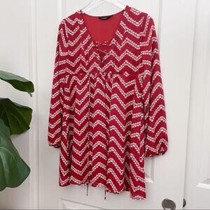 Blu Pepper Dress Red White Floral Long Sleeve M